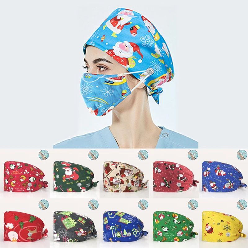 

Мягкая шапка с цветочным принтом для медсестер, впитывающее пот полотенце для головы, хирургическая шапка из чистого хлопка с защитой от грязи и пуговицами