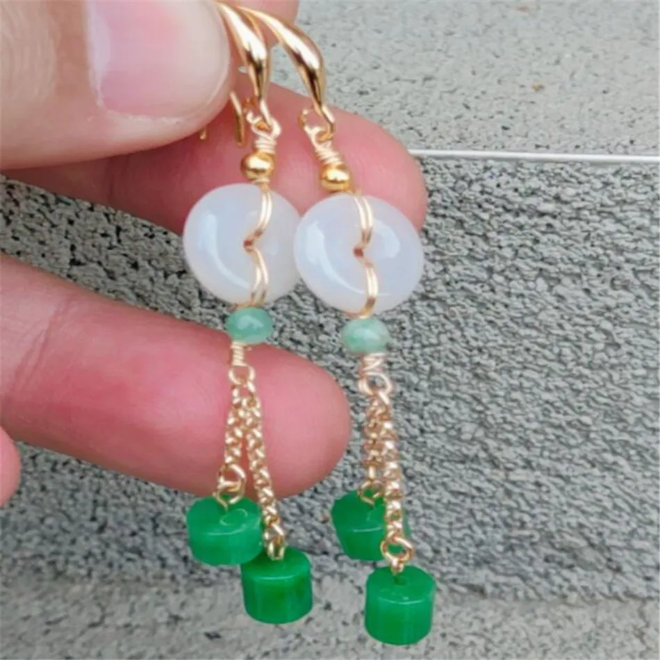 

Элегантные серьги из натурального белого нефрита и нефрита, пряжка для Пинга, 18KGP, «сделай сам», Рождество, женщины, карнавал, счастливые акс...