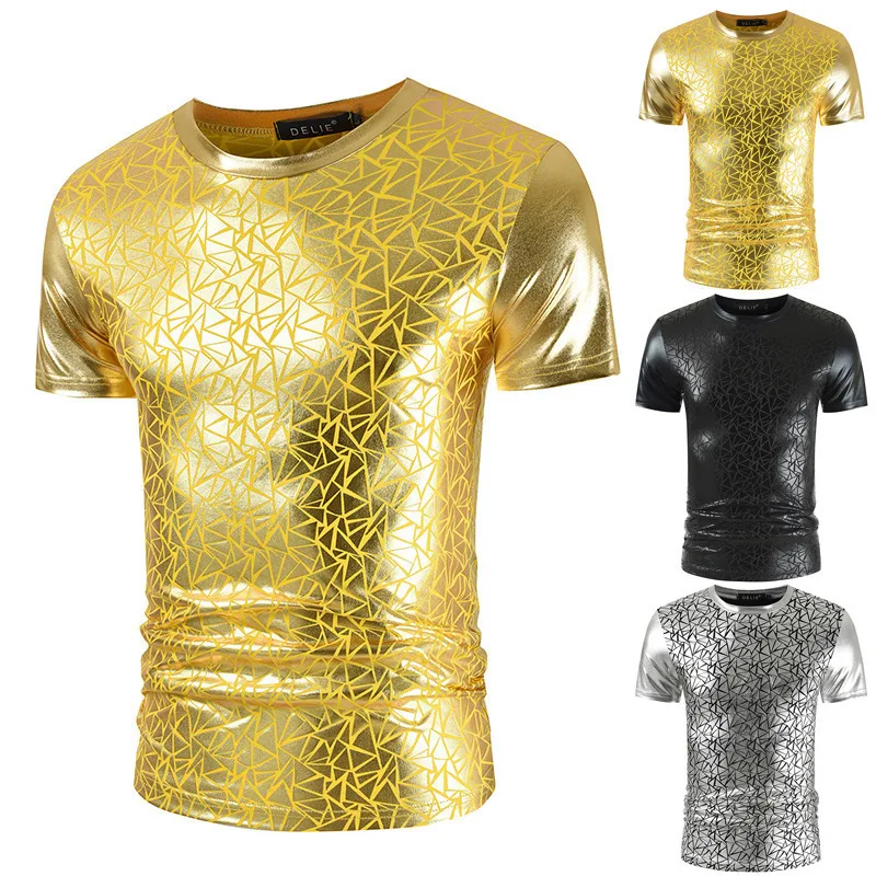

New Large Size Shiny Men's T-Shirt Summer 2021 New Harajuku Sequined T-Shirt Casual Cotton Geometric Top Trendy T-Shirt 2XL