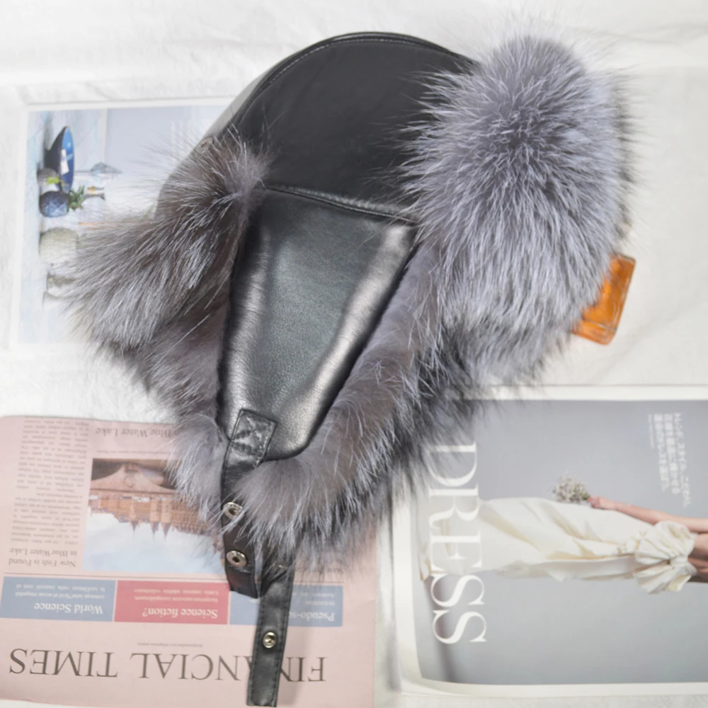 Мужская Уличная ветрозащитная зимняя шапка-бомбер из натурального Лисьего меха