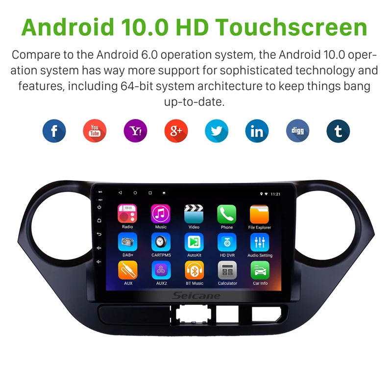 Автомагнитола Seicane 9 дюймов Android 10 0 API29 GPS навигация для 2013 2016 HYUNDAI I10 левый руль с