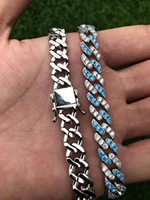 9mm cuban link chain micro pave blue white cubic zirconia necklace bling iced out men fashion rock punk hip hop jewelry gift