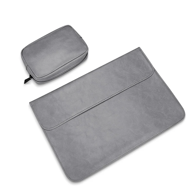 Мягкий чехол из искусственной кожи для ноутбука Macbook Air Pro 13 14 15 дюймов, сумка для ноутбука, чехол для планшета Xiami hp DELL lenovo - Цвет: grey-set