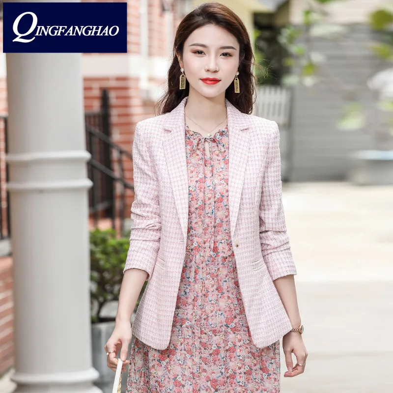 

Маленький женский костюм тысяча птиц в клетку с длинным рукавом Осень-зима профессиональный костюм для украшения пальто Женская мода как