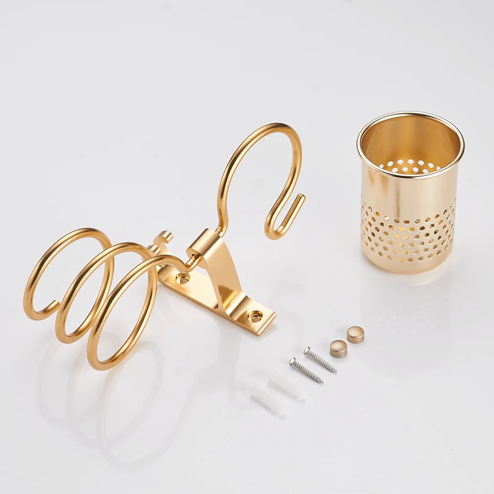 

Metal wall mount for hairdryers | Gold wall mount for hair dryer with cups, household mount, hair dryer, bathroom accessories