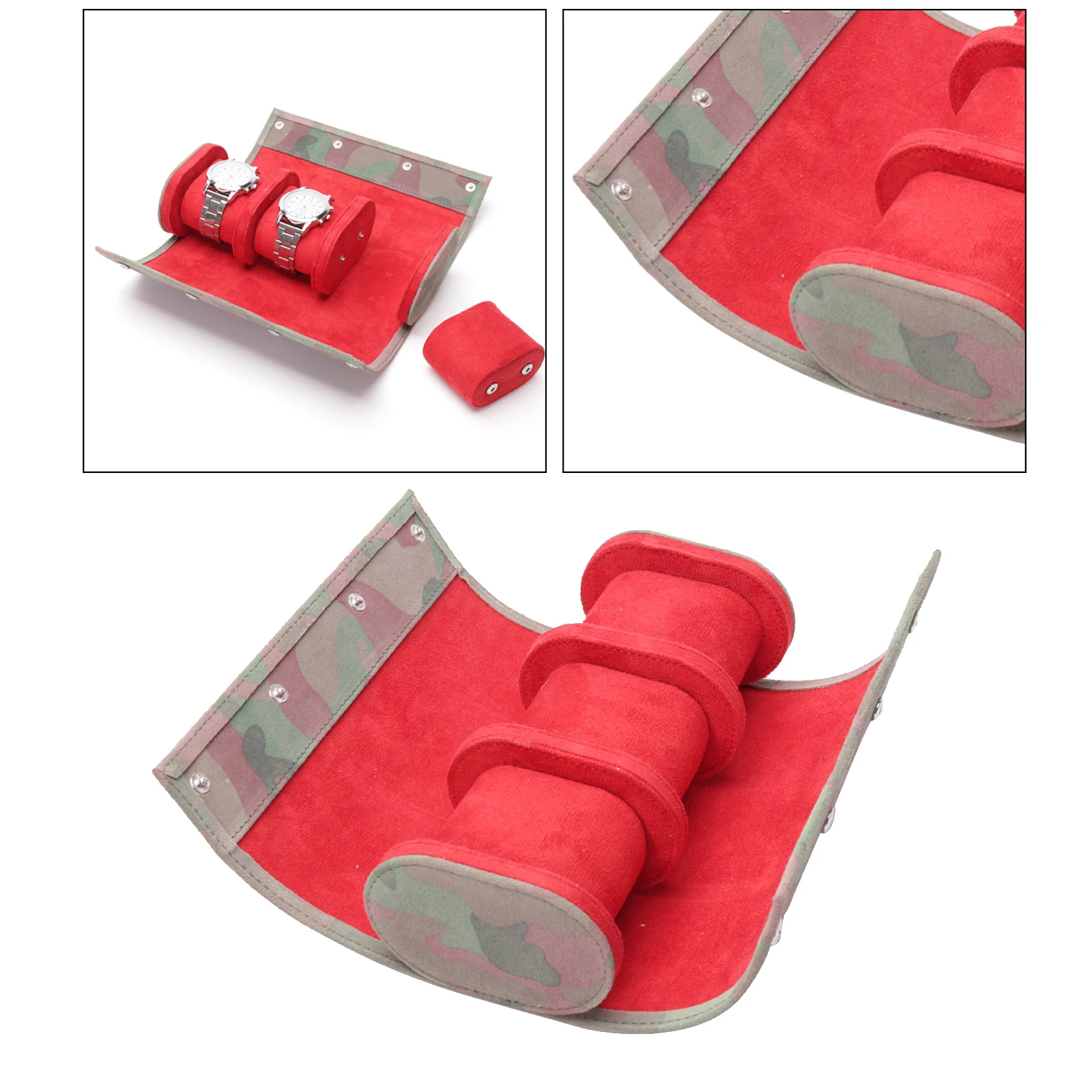 

3 Slots Watch Roll Travel Case Chic Portable Green Leather Display Watch Storage Box with Slid in Out Watch Organizers