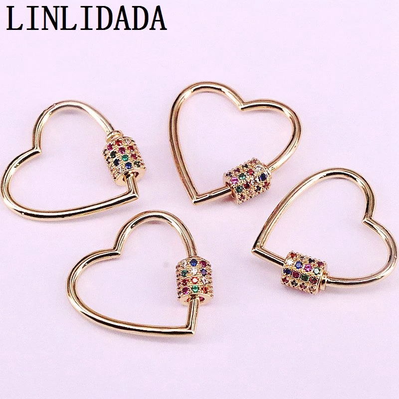 6Pcs 23*23mm CZ Heart Shape Clasp Lock Carabiner Pave Colorful Micro Cubic Zirconia | Украшения и аксессуары