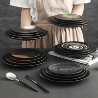 1pcs bone china plate tableware sushi dish meal dinner service retro round ceramic dinnerware restaurant home kitchen supplies