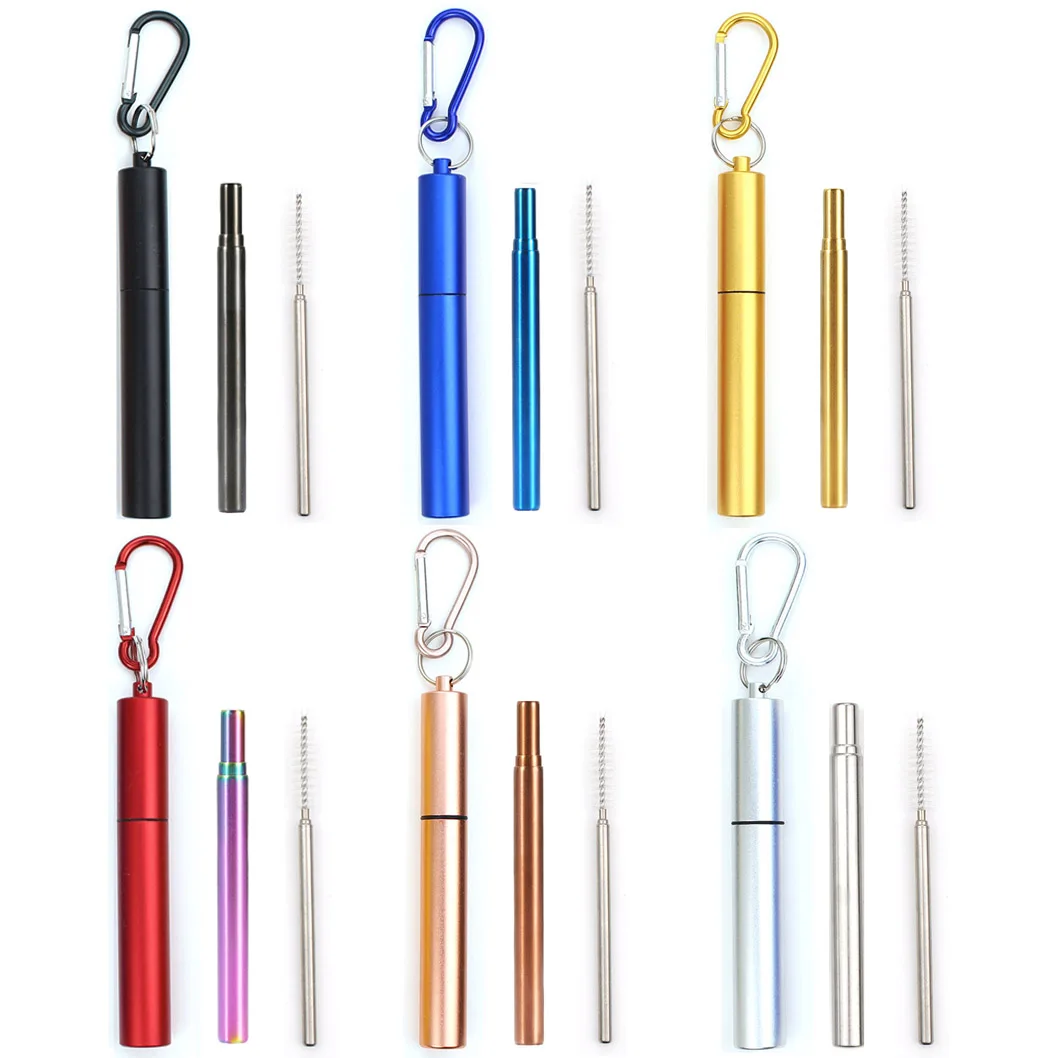 Telescopic Metal Drinking Straw Collapsible Reusable Straw Portable Stainless Steel Straw with Case and Brush for Travel Outdoor