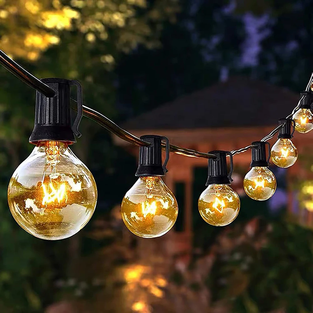 Outdoor String Lights 25FT G40 LED Globe String Lights with 27 Clear Bulbs Connectable Hanging Christmas Graden Patio Lights
