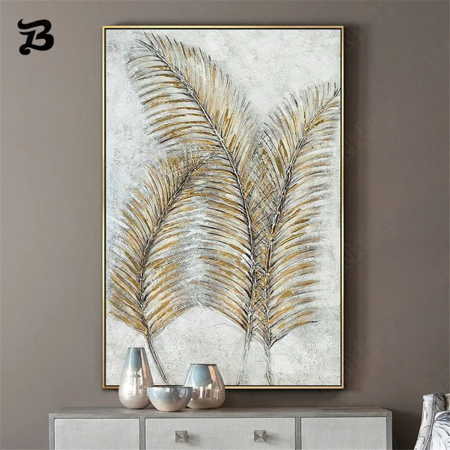 

Canvas Painting Large Size Home Decoration Wall Art Golden Plant Leaves Indoor Modern Abstract Pictures for Living Room Decor