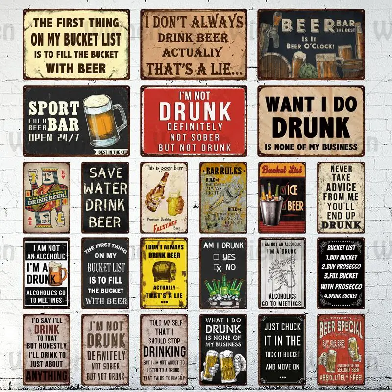 

Bar Decor Plaque Beer Drunk Text Vintage Metal Tin Signs Pub Club Cafe Home Decor Man Cave Wall Art Metal Iron Plates Painting