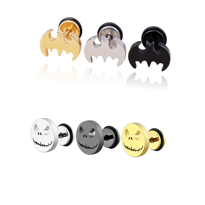 

Stainless Steel bat Earring Lovely Smile Stud Earrings Halloween Skeleton Ear Piercing Jewelry Party Gift Screw Back Earrings