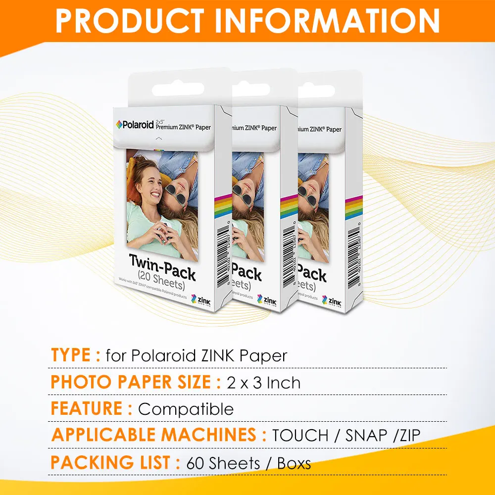 80 листов 2x3 дюйма Премиум ZINK пленка фотобумага для Polaroid Snap Touch Z2300