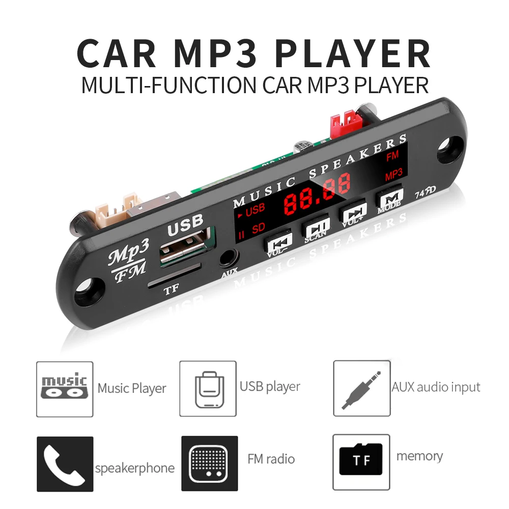 Большой цветной экран 12 В MP3 WMA WAV декодер плата без Bluetooth автомобильный аудио