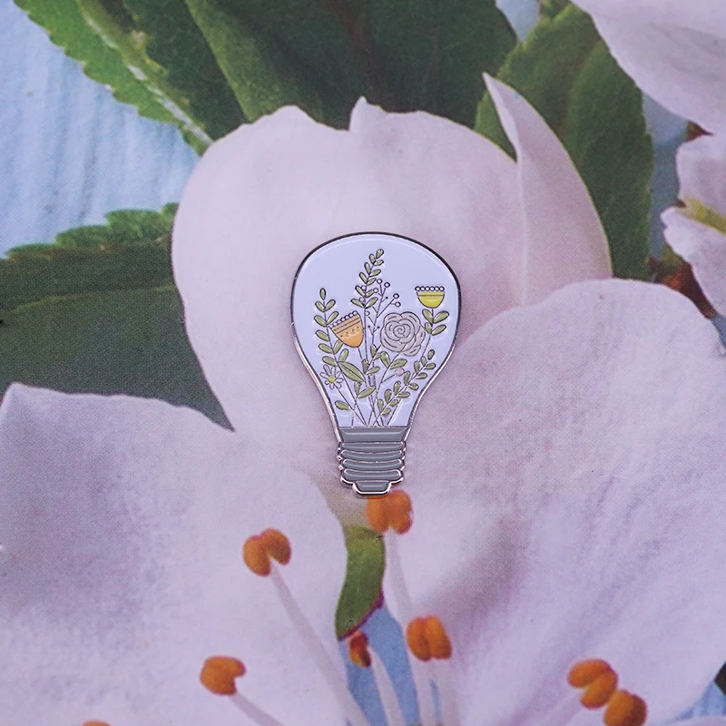 Floral Bulb Enamel Pin Timeless Beauty Brooch Flower Lamp Badge Gardener's Collections | Brooches