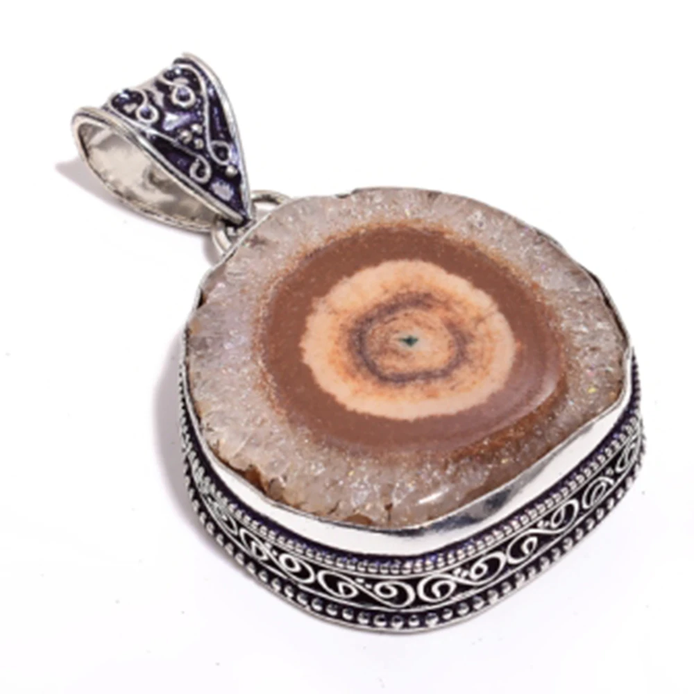 

Genuine Solar Quartz Pendant Silver Overlay over Copper , Hand Made Women Jewelry Gift