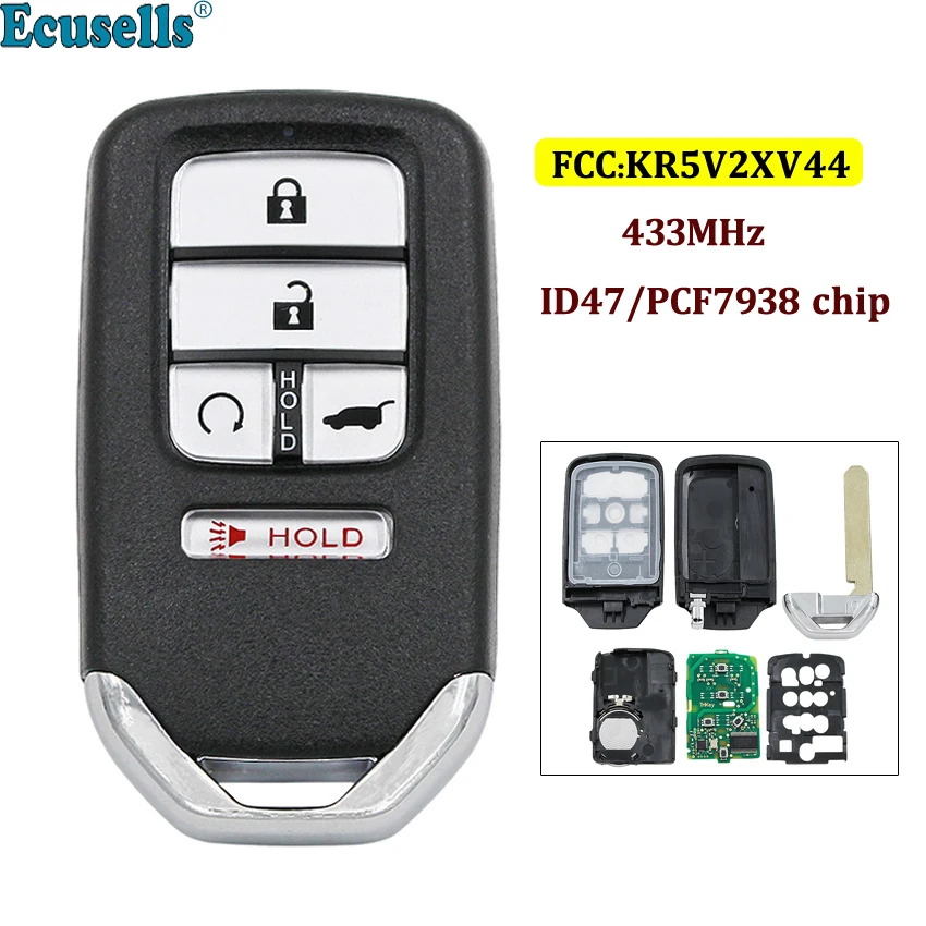 

5 buttons Smart Remote key 4+1 button 433MHz ID47 PCF7938 chip SUV tail button for Honda FCC:KR5V2XV44 IC7812D-V2X