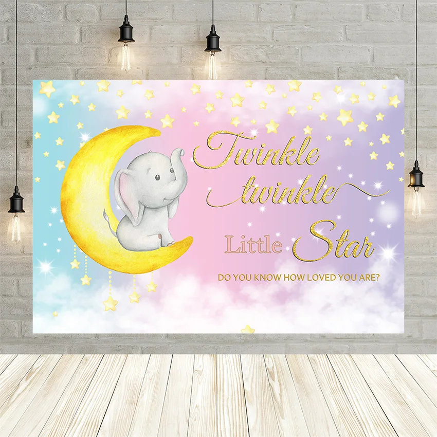 

Фон Avezano для фотосъемки с изображением слона, младенца, золотого цвета, мерцания, маленькой звезды, Луны, фон для студийной фотосъемки новоро...