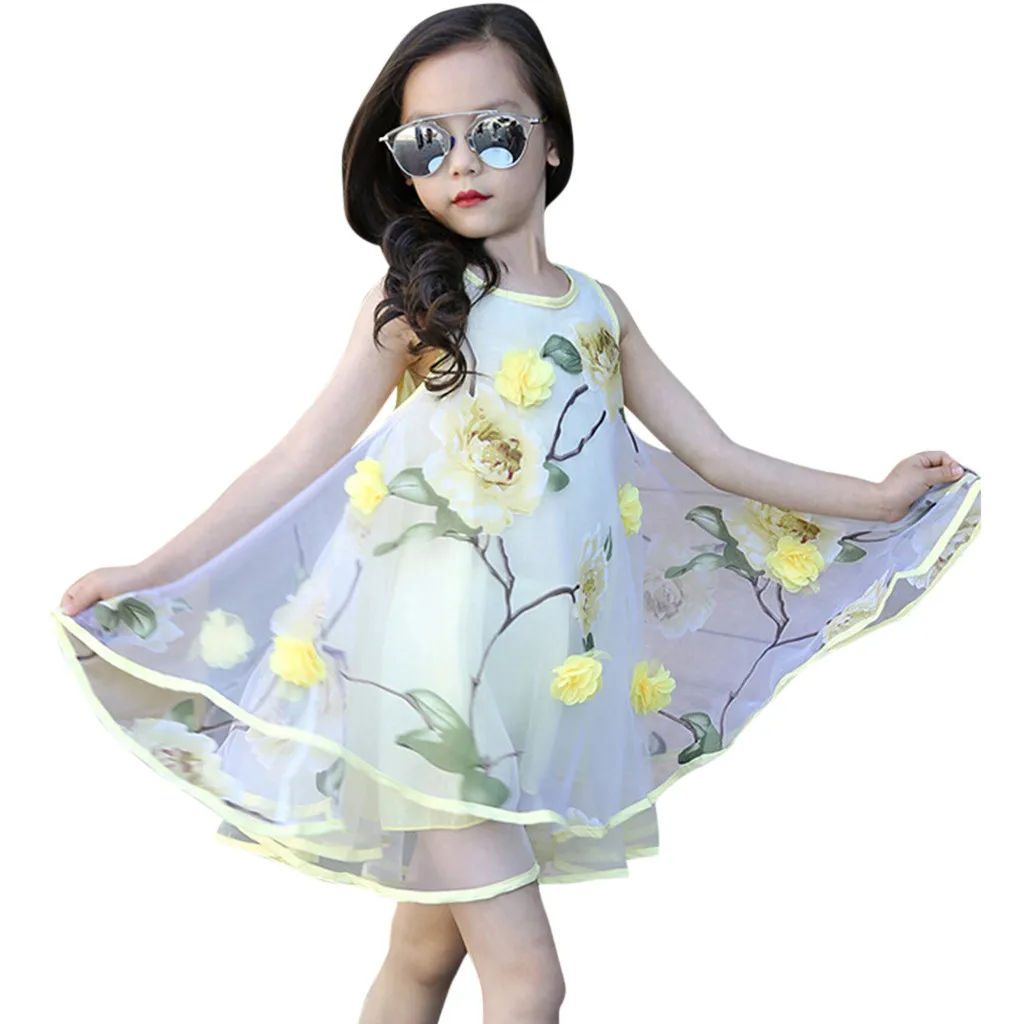 

2021 Kids Girls Pleated Flower Girl Dress Pageant Wedding Vestidos Birthday Party Dresses 4-14 Years Summer Cute Princess Dress