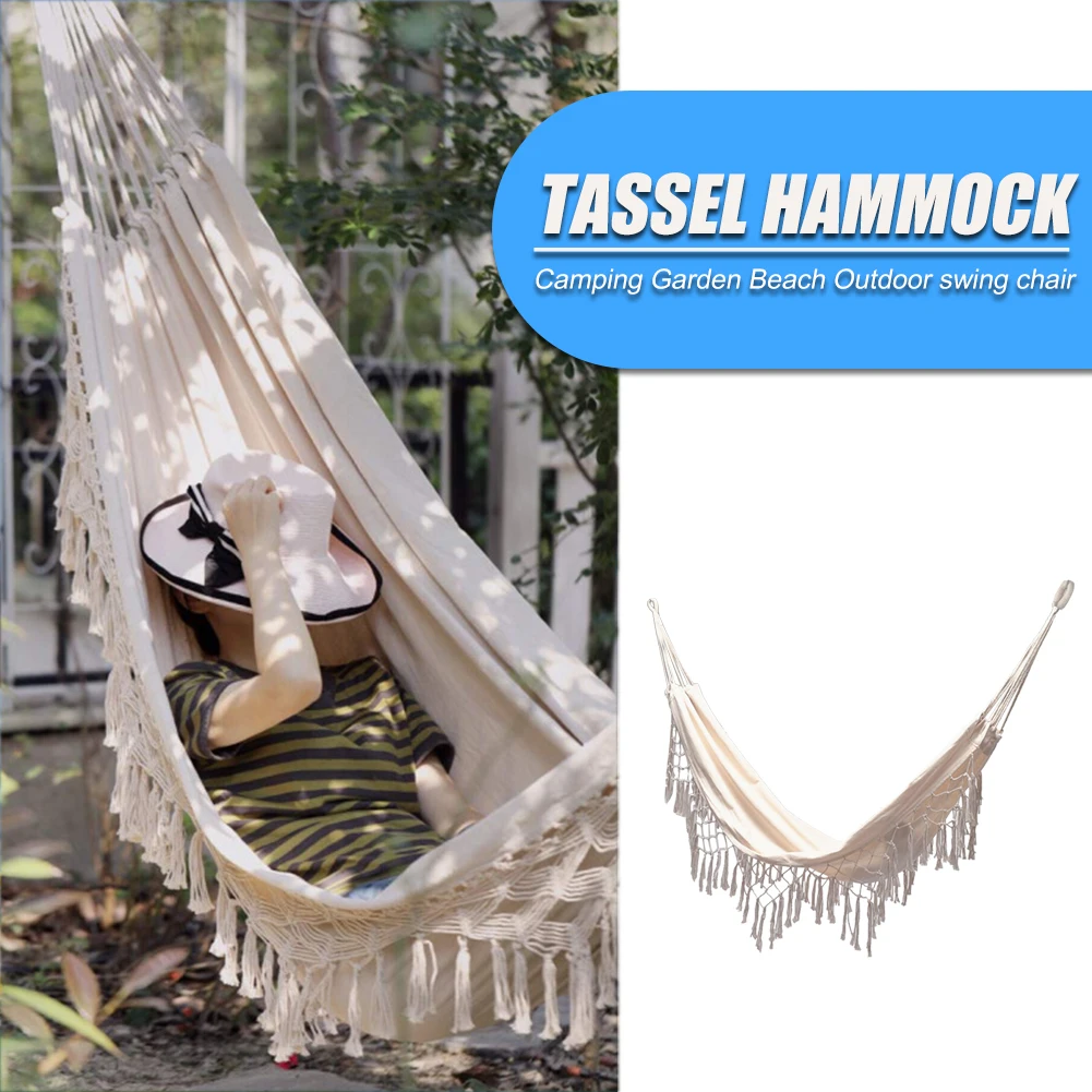 

Outdoor Garden Hammock Tassel Canvas Swing Chair Hanging Bed Hiking Camping Hunting Foldable Hammock Photo Props