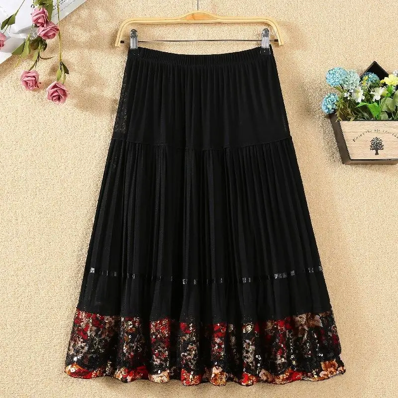 

2023 Summer Clothes Women Print Floral Mesh Pleated Skirt Fashion High Waist Skirts Femme Saias Femininas Y797