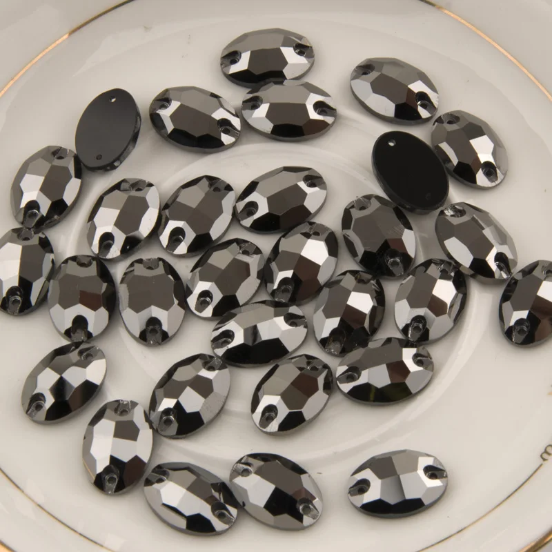 YANRUO 3210 Oval Jet Hematite Sew on Rhinestones Flatback Sewn Stones Crystal For Dress Garment DIY | Дом и сад