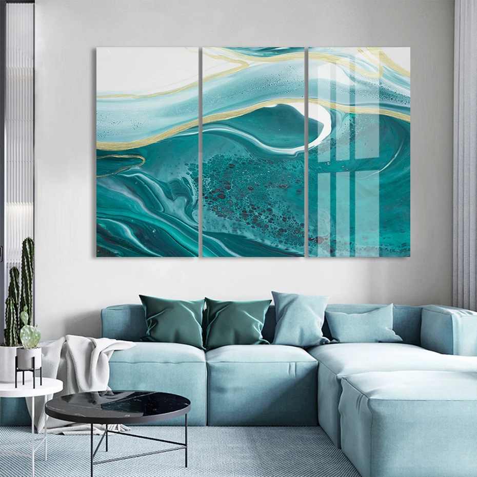 

3 Panels Abstract Blue Marble Artwork Canvas Paintings Posters Prints Wall Art Pictures for Living Room Office Home Decor