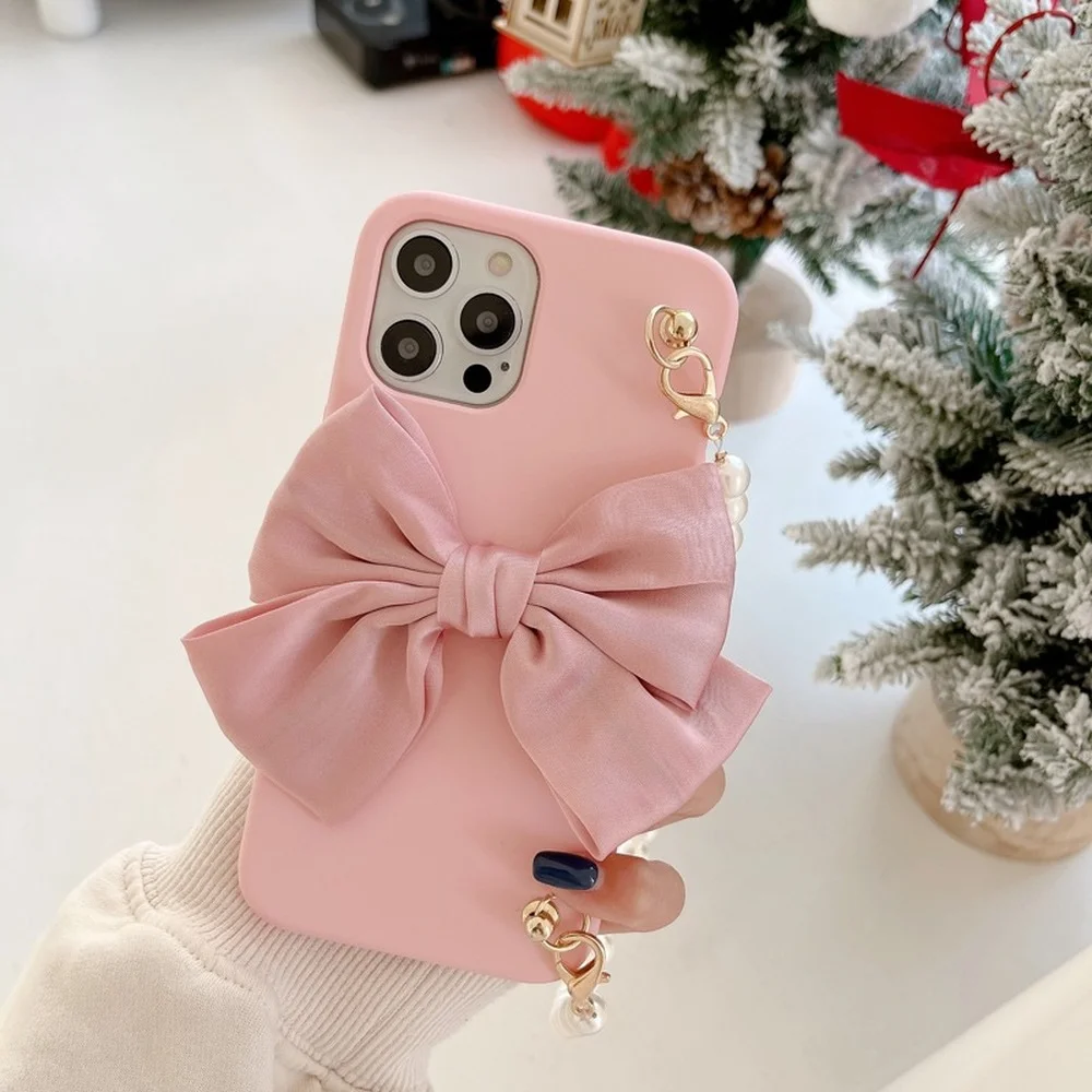 Милый жемчужный браслет розовый чехол для телефона с бантом iPhone 13 12 Mini 11 Pro XS Max XR X 6