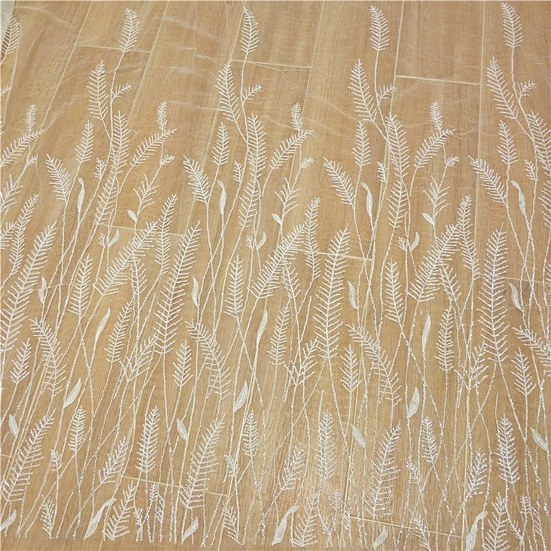 Новая блестящая ткань с вышивкой из листьев и бусин кружевная ушками пшеницы