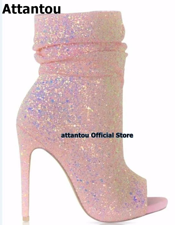 Модные блестящие короткие ботинки дизайнерские женские ботильоны на платформе с