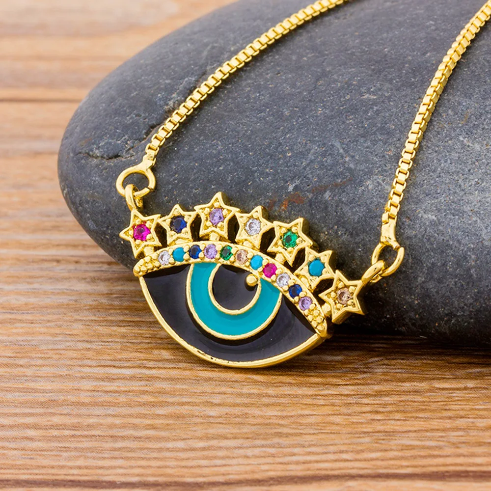 

AIBEF 2020 New Fashion Ladies Gold Chain Colorful Rhinestone Evil Eye Choker Necklaces Women Bohemian Charm Necklaces Pendant