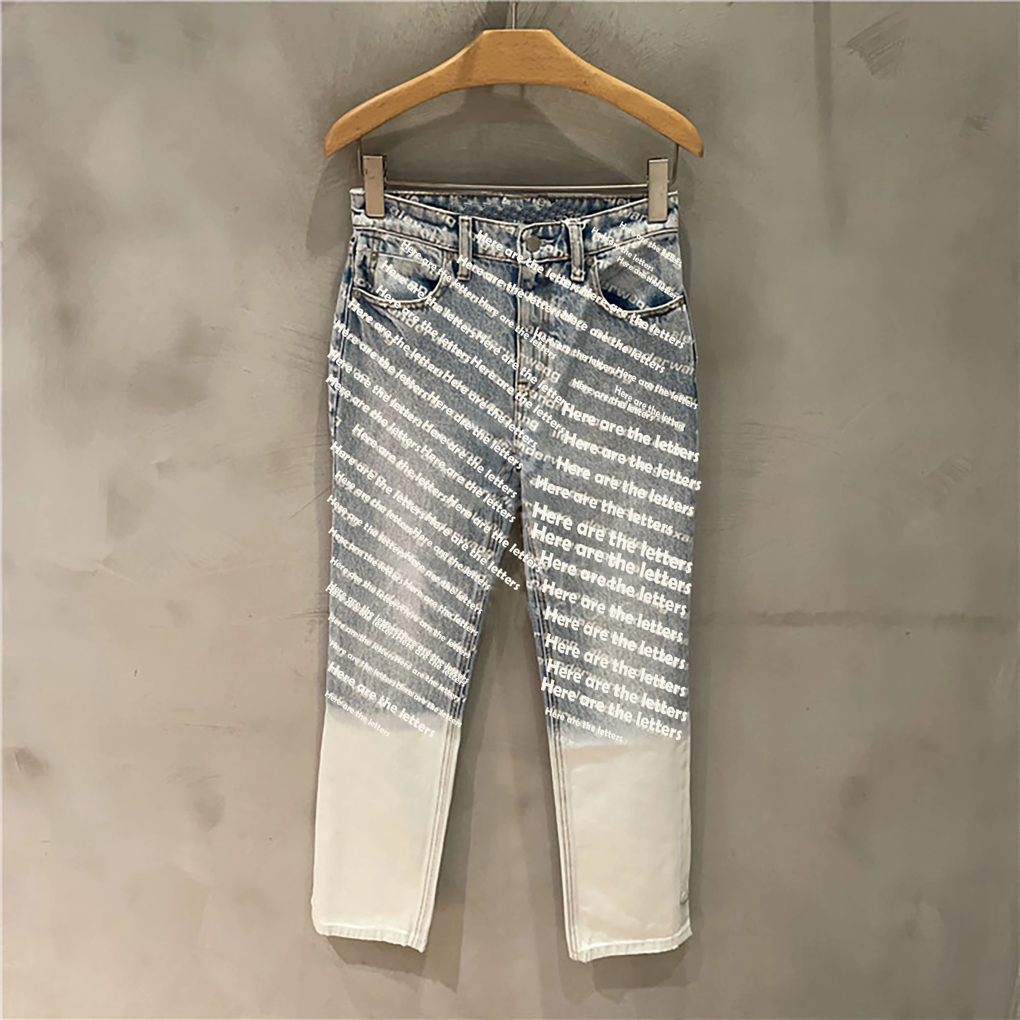 

Women's fashion jeans American luxury brand letters black blue high-waisted straight-leg jeans women