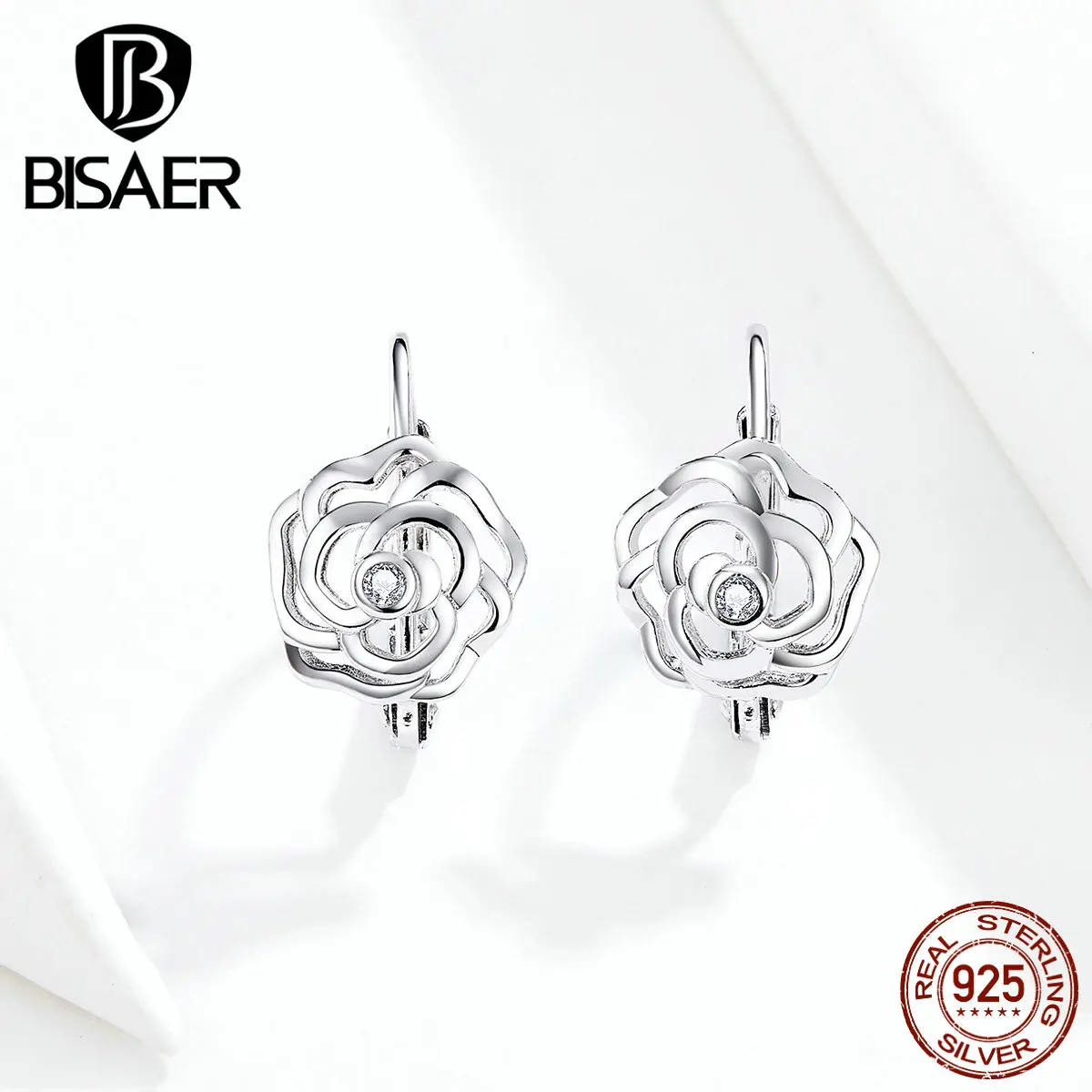 Женские серьги гвоздики из серебра 925 пробы с цветком розы|Серьги-гвоздики| |