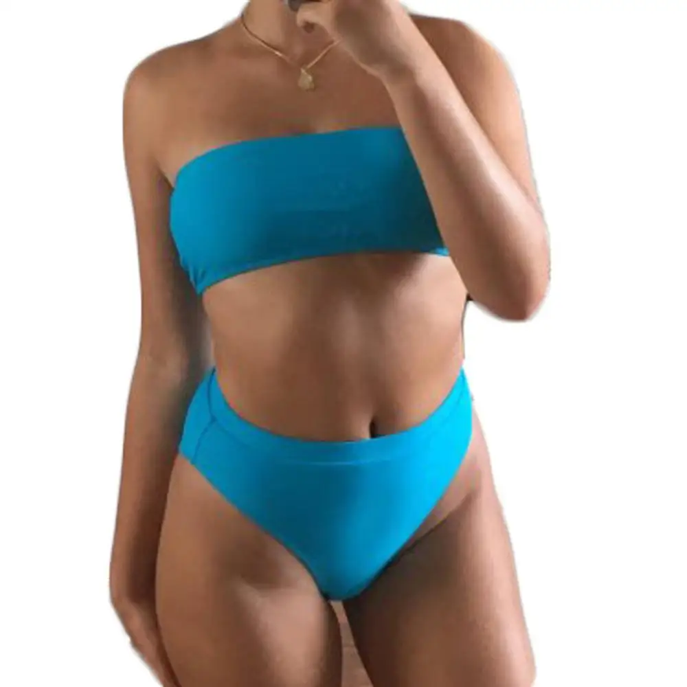 Женский купальник бандо с высокой талией бикини комплект из двух предметов