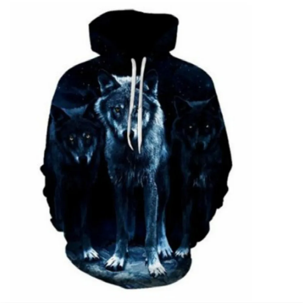 

2021 spring and autumn models wolf print men's hoodie 3D printing casual sportswear personality fashion pullover oversize