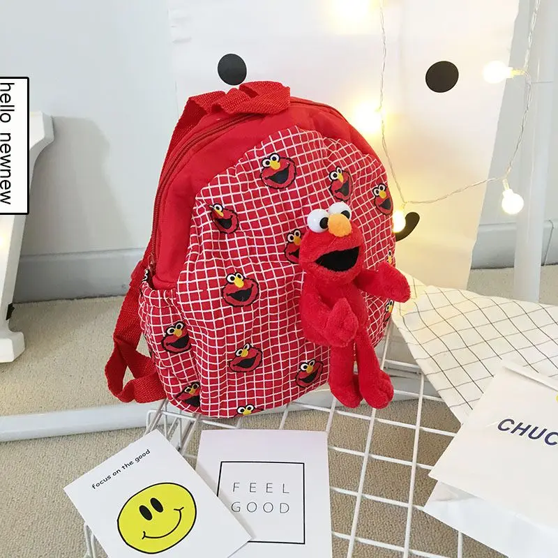 red Красный Плюшевый Рюкзак Elmo, аниме Улица Сезам, школьный рюкзак для детей, сумка для детского сада, плюшевый рюкзак, игрушка, детская школьная сумка, подарок, Мультяшные игрушки - Цвет: red