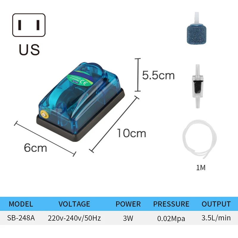 

Aquarium Fish Oxygen Air Pump Single/Double Outlet Transparent Mute with Antiskid Foot SB-348A SB-248A HEE889