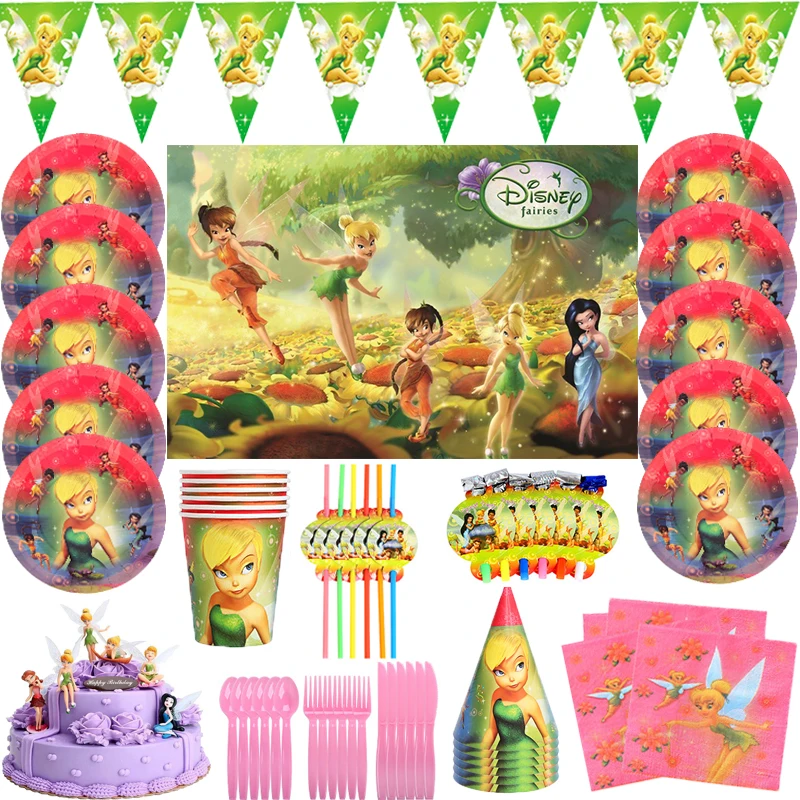 

Tinker Bell Elf Princess Theme Girls Disposable Paper Plates Cups Napkins Banner Balloon Birthday Party Decorations Baby Shower