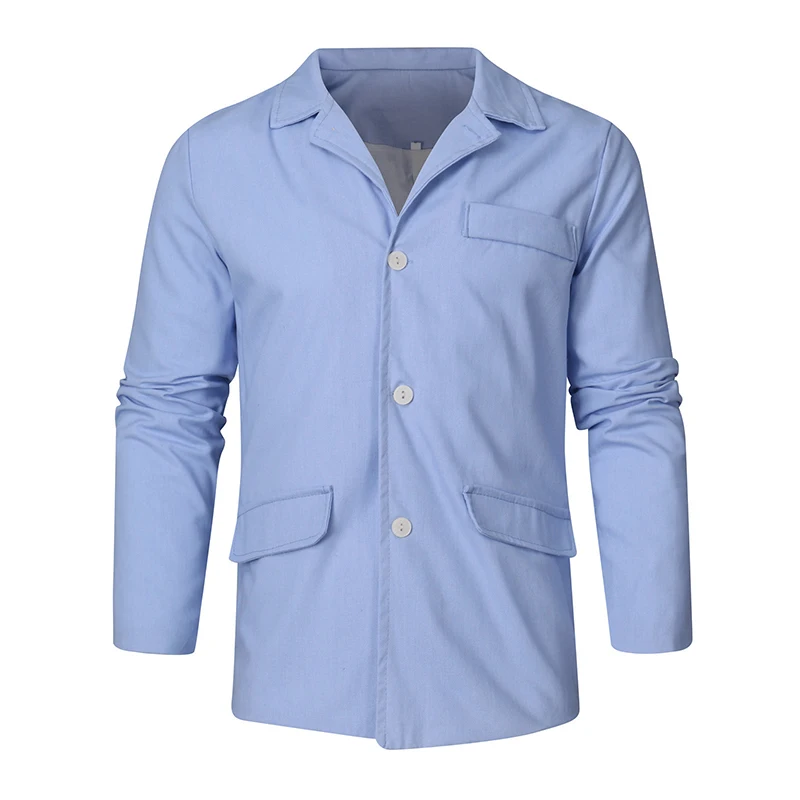 

Рубашка мужская однотонная с отложным воротником, модная повседневная кофта с длинными рукавами, кардиган на пуговицах, уличная одежда, осе...