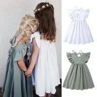 0 6y toddler kids baby girl autumn dress ruffles sleeve solid cotton linen party casual dress clothes