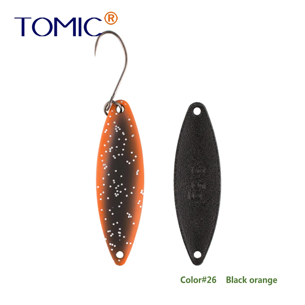 Tomic 1 шт. 1,6 г 2,7 г 3,5 г микро узкие латунные металлические ложки УФ сверкающие цвета окунь форель области один крючок рыболовные приманки Pesca - Цвет: black orange