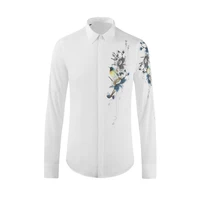 2021 autumn and winter european american style flower and bird print long sleeved mens shirt trendy brand shirt mens clothing