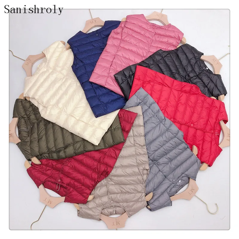 

Winter Women Ultra Light White Duck Down Vest Coat O Ncek Single-Breasted Down Waistcoat Female Sleeveless Tank Puffer Jacket