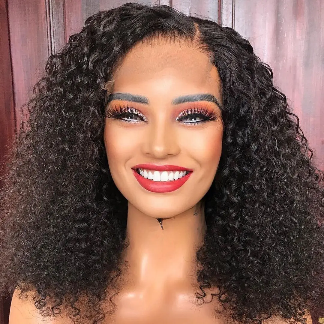 

26Inch 180% Density Natural Black Bouncy Kinky Curly Wigs Synthetic Hair Lace Front Wig For Black Women Fiber Hair with Babyhair
