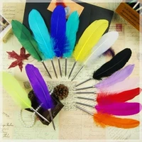 2pcs 0 5mm creative stationery ballpoint pen quill feather pen 22cm length ballpoint pen free shipping