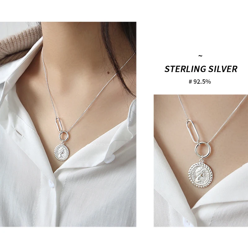 Женское ожерелье из серебра 925 пробы с круглым кулоном|Ожерелья| |