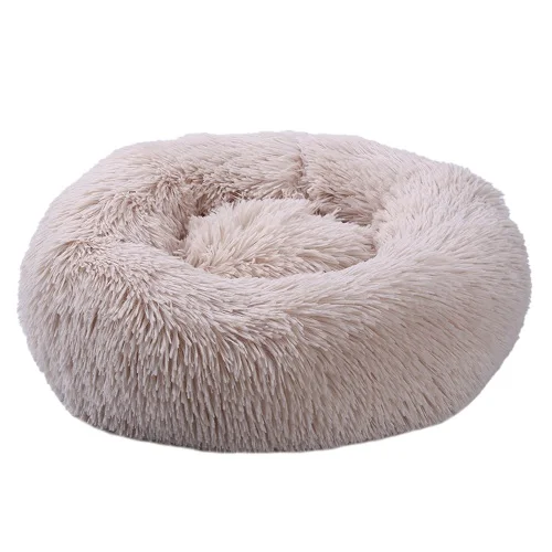 Beige Round Dog Bed Washable long plush Dog Kennel Cat House Super Soft Cotton Mats Sofa For Dog Chihuahua Dog Basket pet bed Dropship - Цвет: Beige