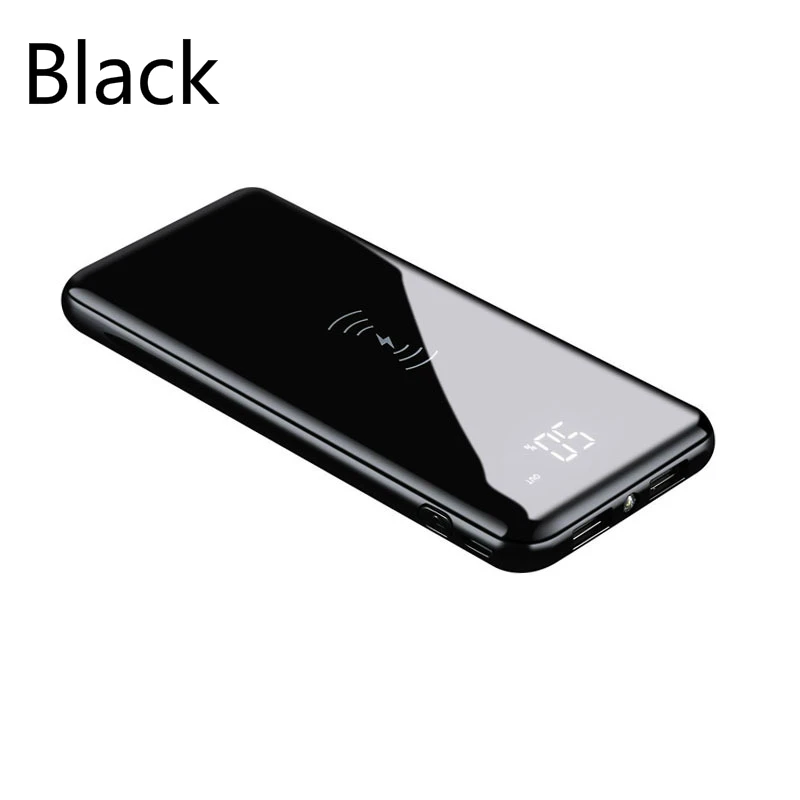 black 30000 мАч, Дополнительный внешний аккумулятор, беспроводное зарядное устройство для Xiaomi Mi, 9, 8, iPhone, Pover Bank, USB светодиодный внешний аккумулятор, внешний аккумулятор, зарядка - Цвет: black