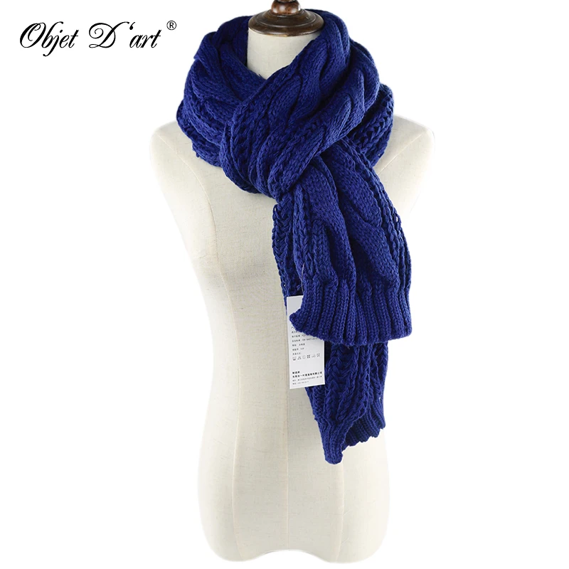 Blue Зимний теплый шарф, роскошный брендовый вязаный шарф, шали, палантины для женщин, шарф, воротник, весенний однотонный вязаный шарф, шарф для женщин - Цвет: Blue